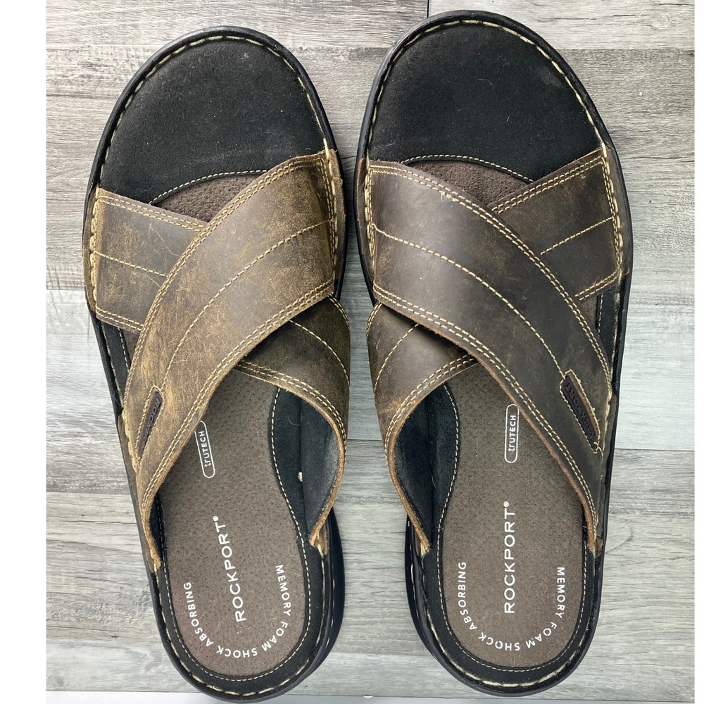 Rockport Mens Darwyn X-Slide  Leather Sandals BX2032 Size 9 truTECH Memory Foam - Picture 3 of 5